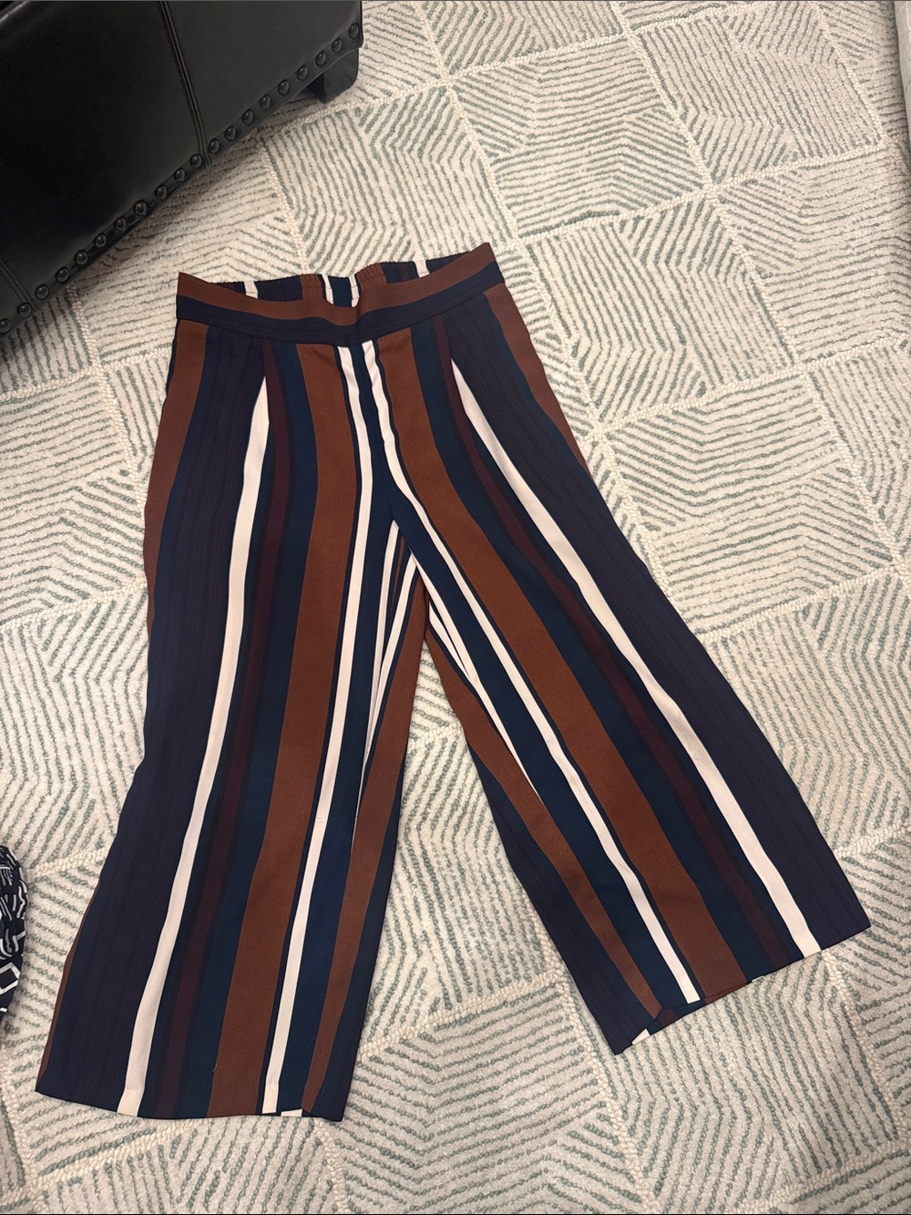 Cynthia Rowley Navy, Brown & Cream Striped Wide-Leg Pants